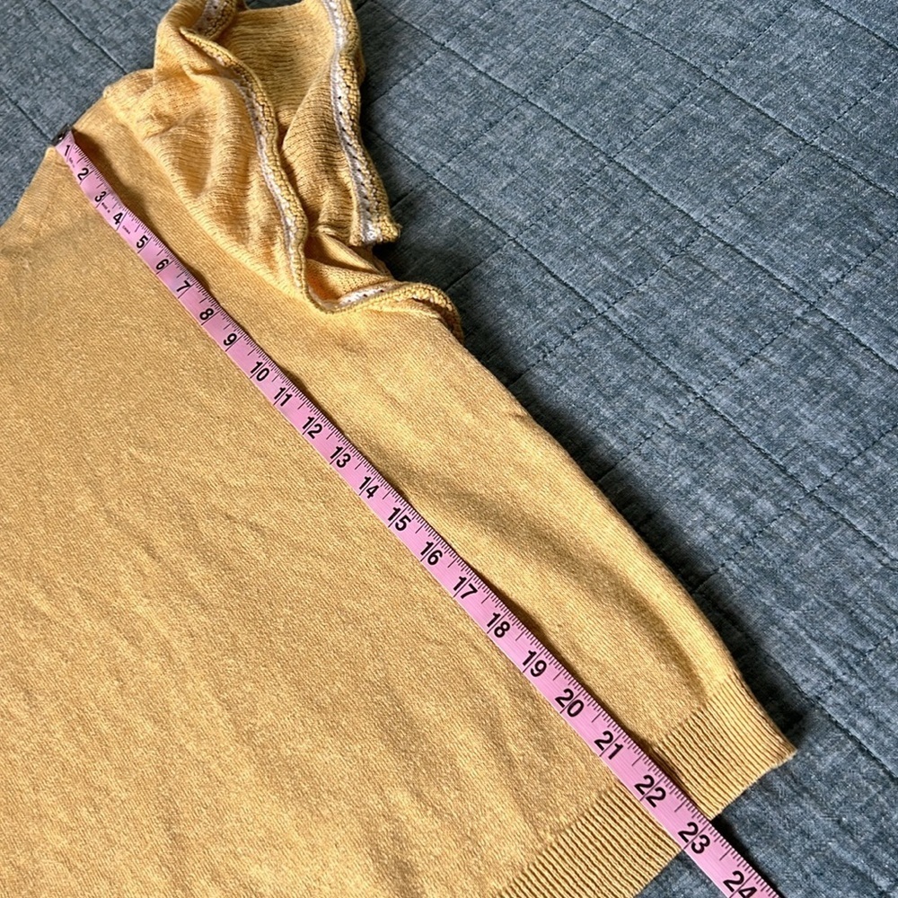 ANN TAYLOR Cotton Linen Knit Ruffle Sleeve Boatneck Sweater Top in Yellow | M - Picture 8 of 8